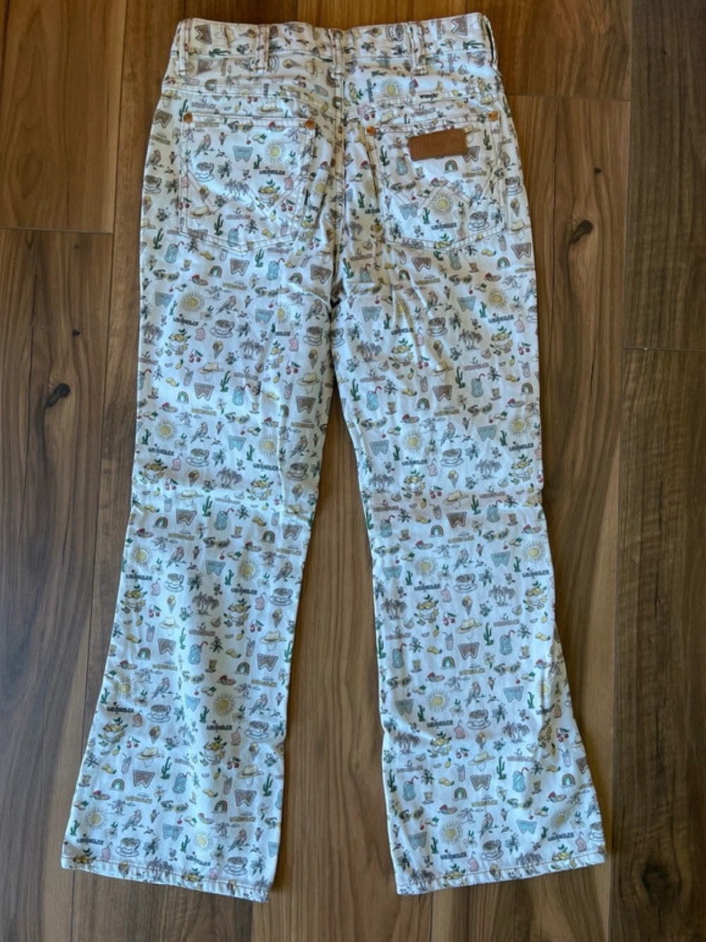 Wrangler White Flare Jeans with Multi-Color Western Print